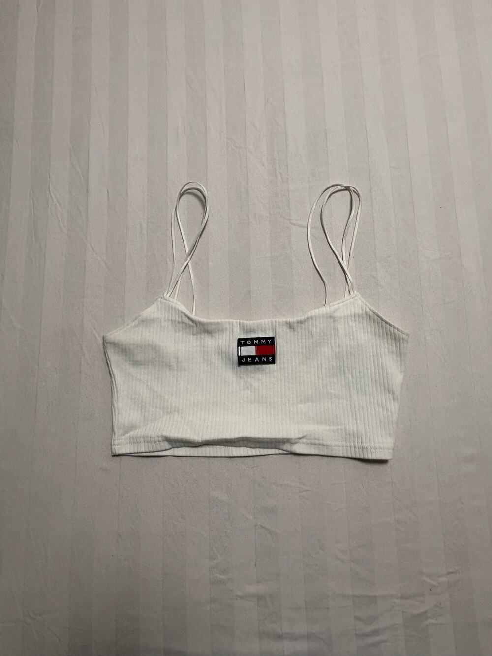Tommy Jeans Ribbed Crop Tank White Logo Cami Size Medium Y2K